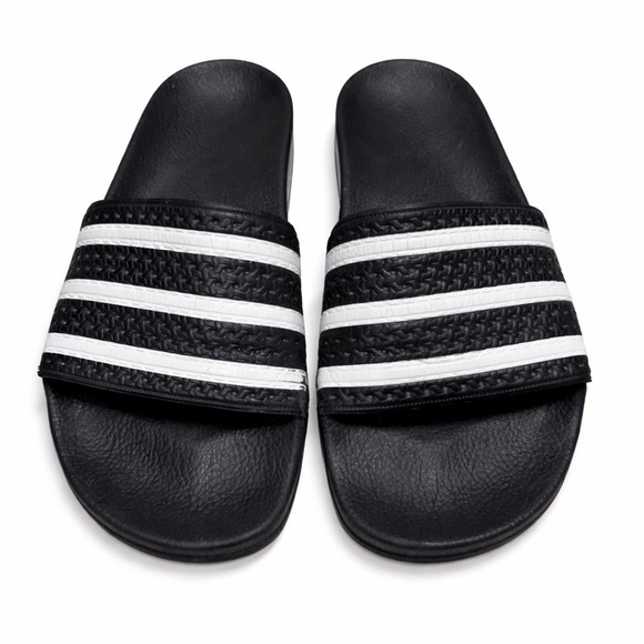 adidas Men's Adilette Slide Sandals Black & White Size 9 - Picture 2 of 4